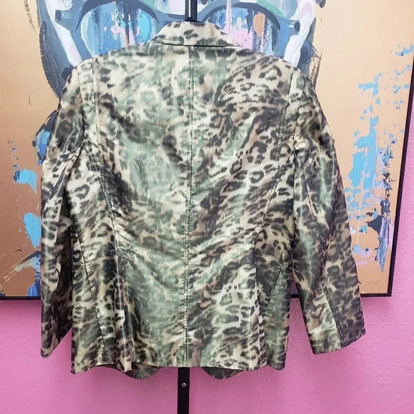 Lafayette 148 Shiny Green Animal Print Jacket - Picture 2 of 6